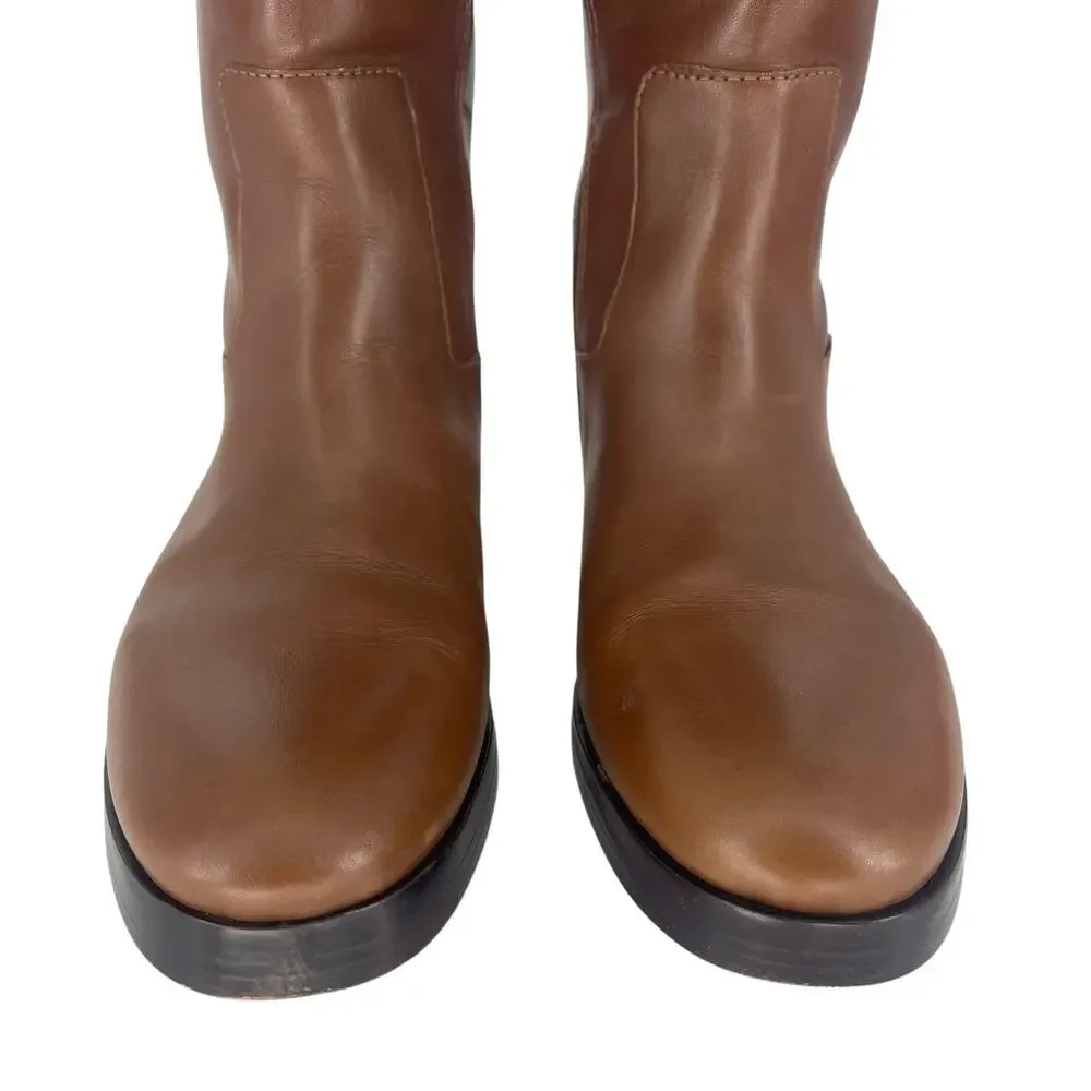 Tory Burch Riding‎ Logo Embossed Leather Knee High Boots Brown 10.5
